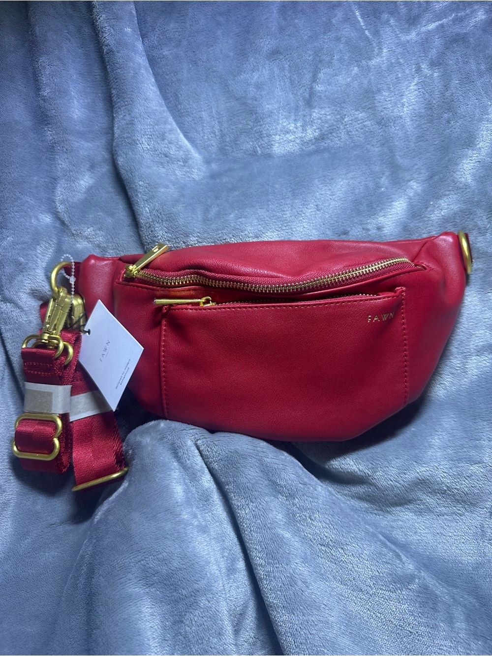 Fawn Design Red Leather Crossbody Belt Bag with Gold Hardware